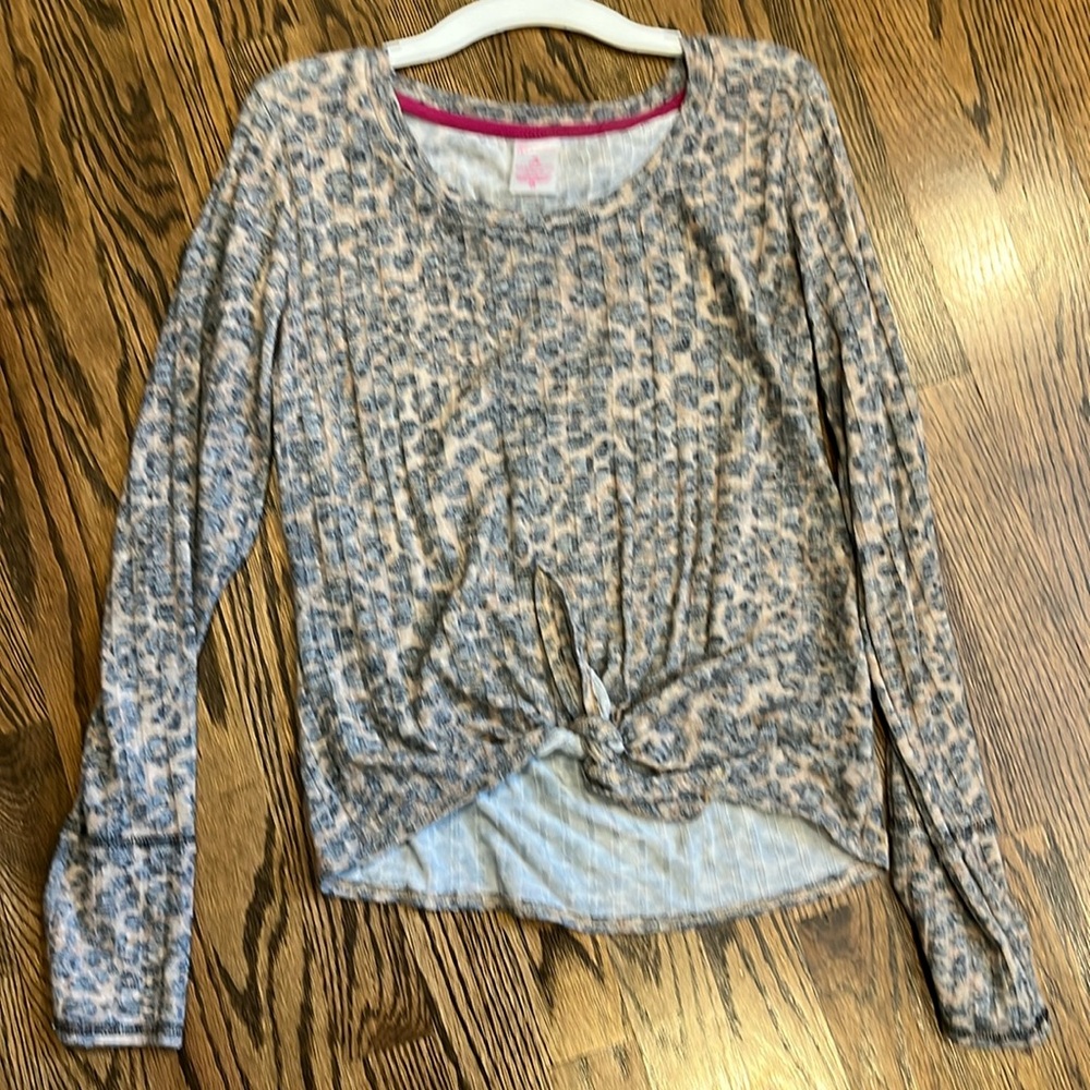 No Boundaries Cheetah Tie Waist Long Sleeve Shirt